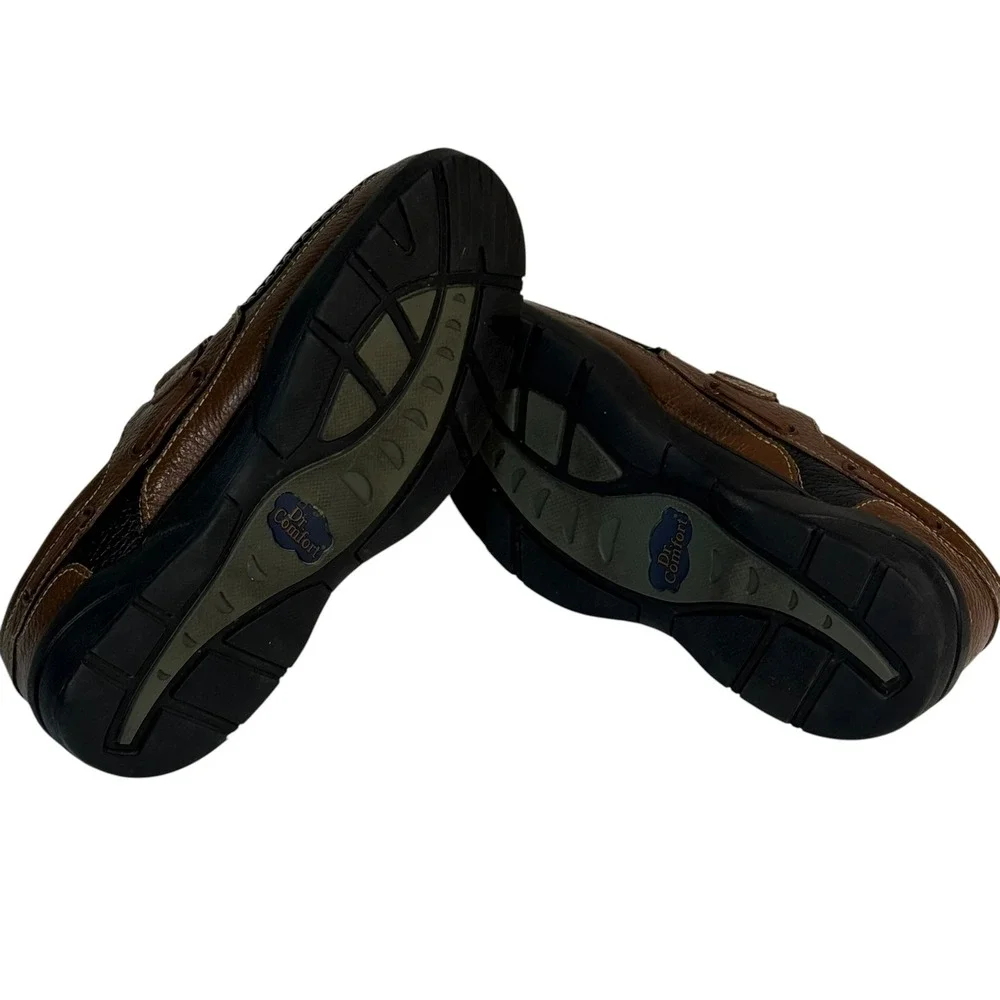 Dr. Comfort Mike Mens 11W Black Brown Leather Boat Shoes Hook Loop Strap 8660
